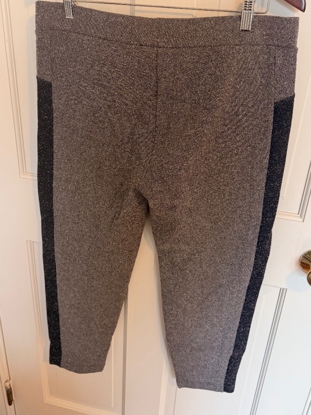 Eileen Fisher Tuxedo Stripe Straight Leg Pants Size Large Heathered Gray Pull-On